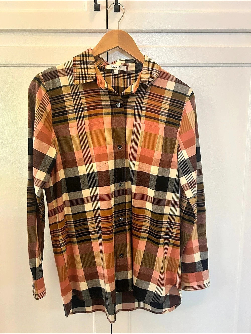 Madewell Flannel Sunday Shirt in Pink Plaid & Brown Plaid Small